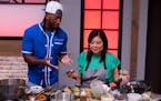 Mentor Darnell Ferguson checks in on Tina Kim in an episode of “Worst Cooks in America.” 