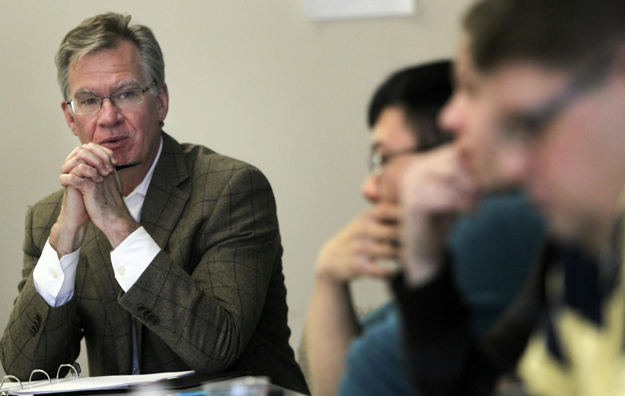 St. Paul Mayor Chris Coleman listened to students and administrators at Concordia University on Tuesday as he sought their input about his city.