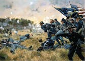A modern painting of the First Minnesota regiment at the Battle of Gettysburg by artist Don Troiani.
