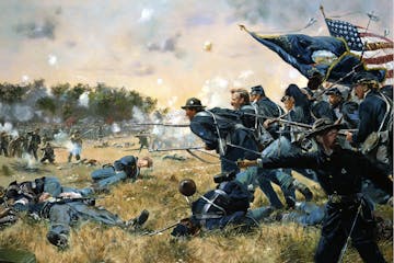 A modern painting of the First Minnesota regiment at the Battle of Gettysburg by artist Don Troiani.