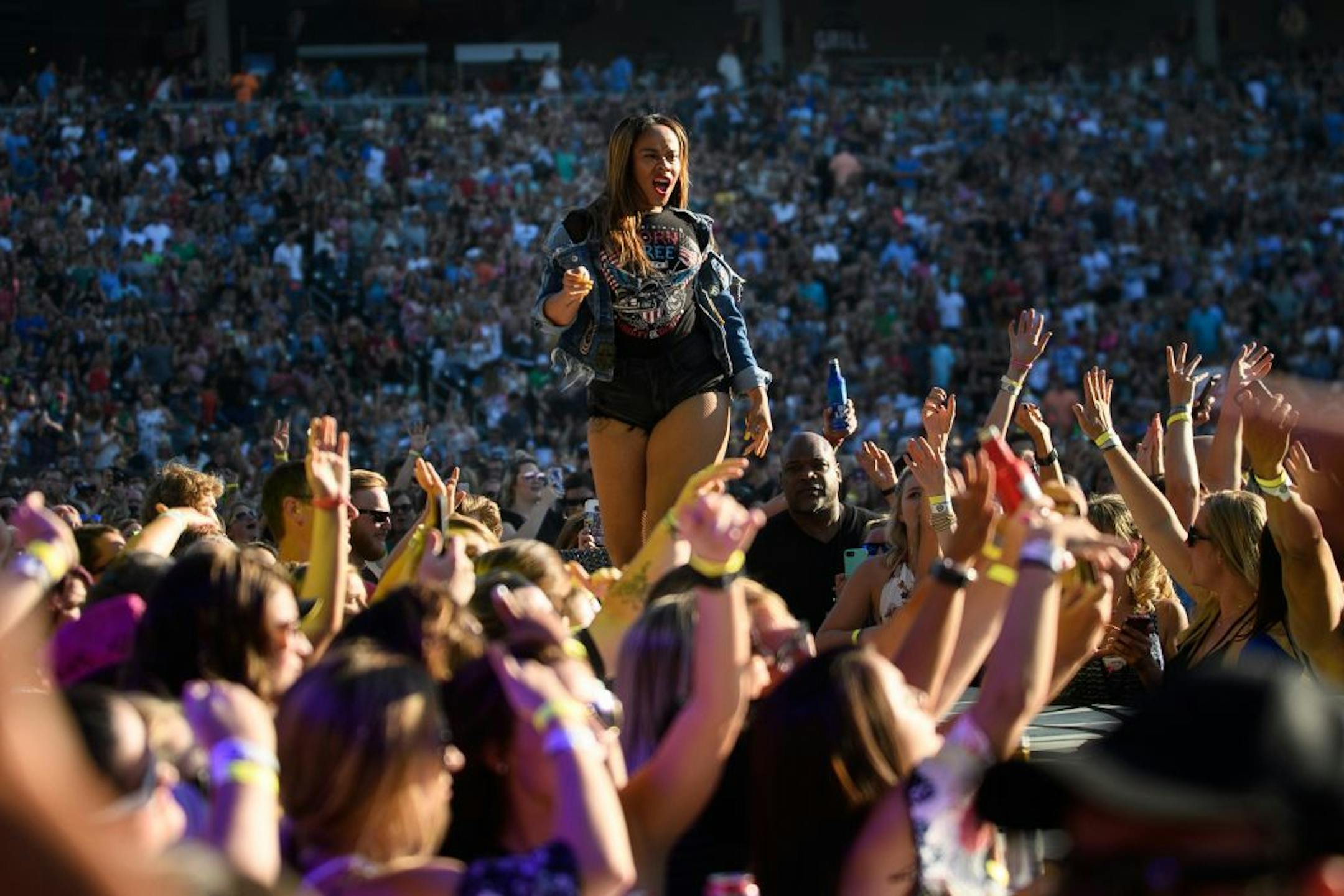 A dancer with Nelly performed Saturday, July 29, 2017 at Target Field in Minneapolis, Minn.