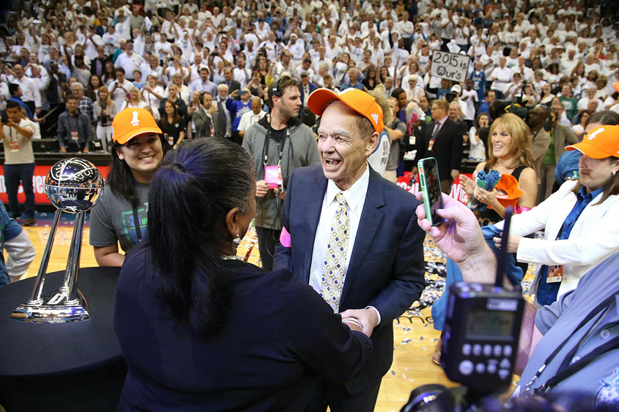 Glen Taylor celebrates the Minnesota Lynx winning the WNBA title.