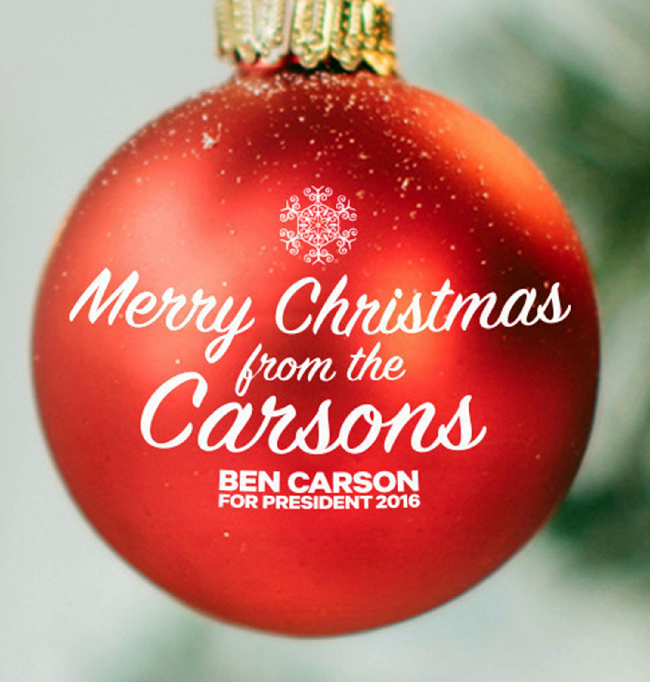 Ben Carsons's campaign site offers a glass Christmas ornament for $20. (store.bencarson.com)