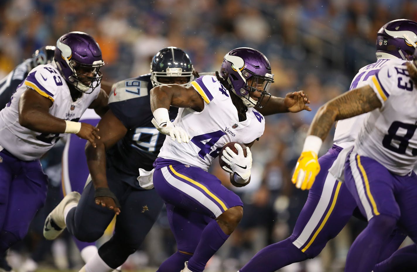 Vikings running back Mike Boone carried for a second-quarter first down against the Tennessee Titans on Thursday night.