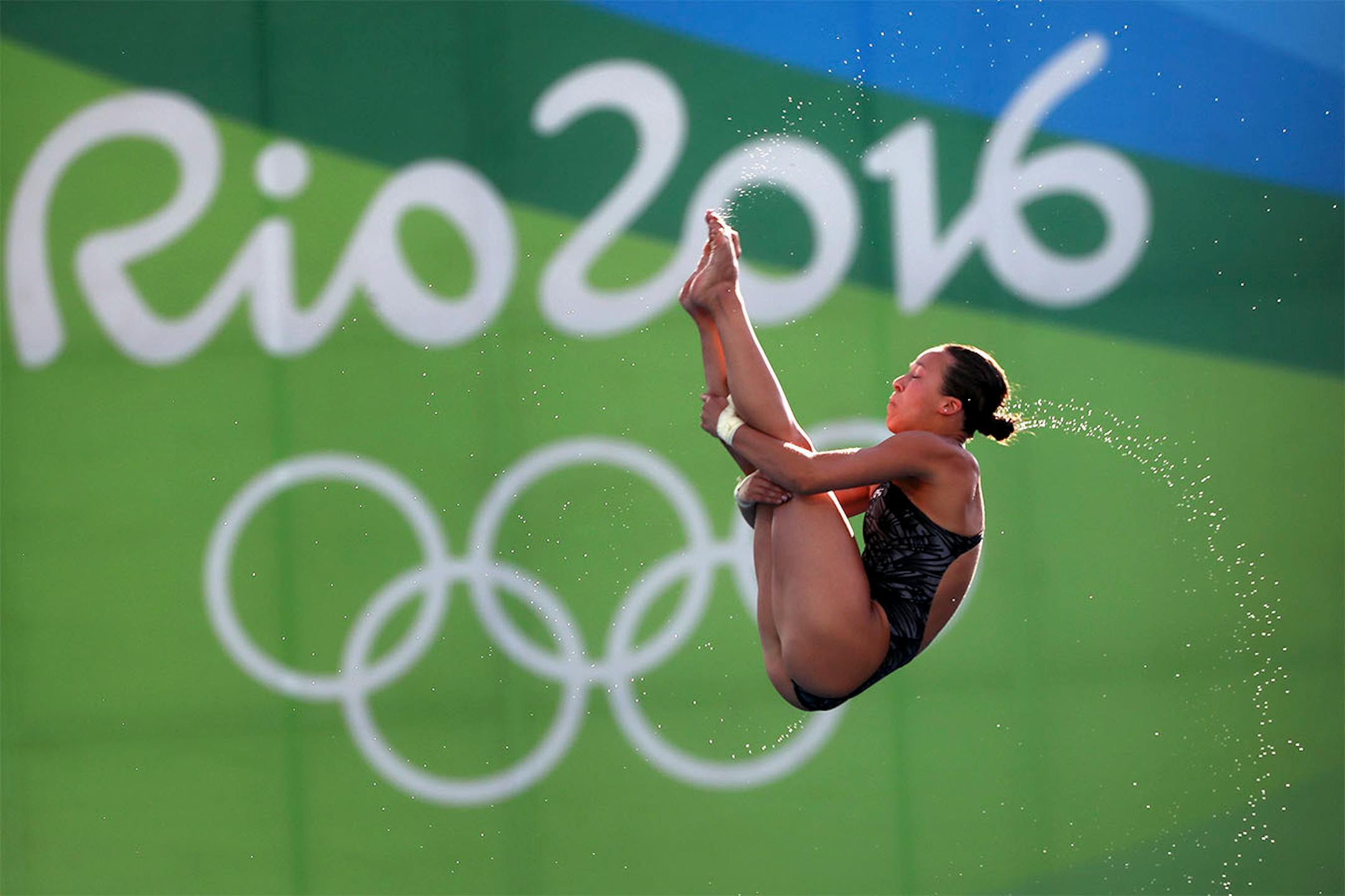 USA�s Jessica Parratto (Parents live in Apple Valley) dives in the Women's 10 meter platform diving prelims on Wednesday afternoon. Jessica Parratto and Katrina Young qualified for the women�s diving 10-meter platform semifinal by finishing third and 12th, respectively, in the preliminaries at the Maria Lenk Aquatics Centre.
