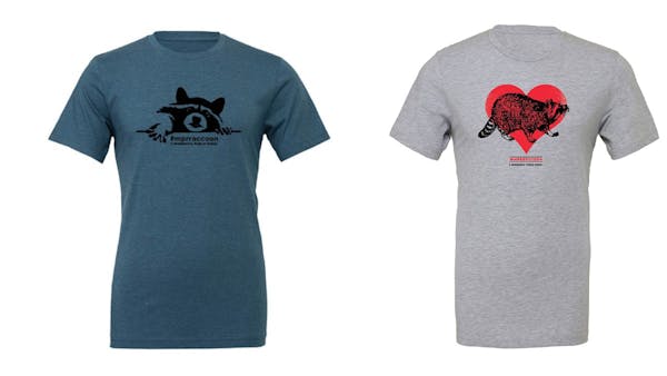 With the happy ending, Minnesota Public Radio is selling two T-shirts featuring the #mprracoon for $25 each: A blue T-shirt showing a facial image of 