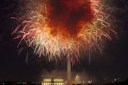 FILE - In this July 4, 2018, file photo, fireworks explode over Lincoln Memorial, Washington Monument and U.S. Capitol, along the National Mall in Was