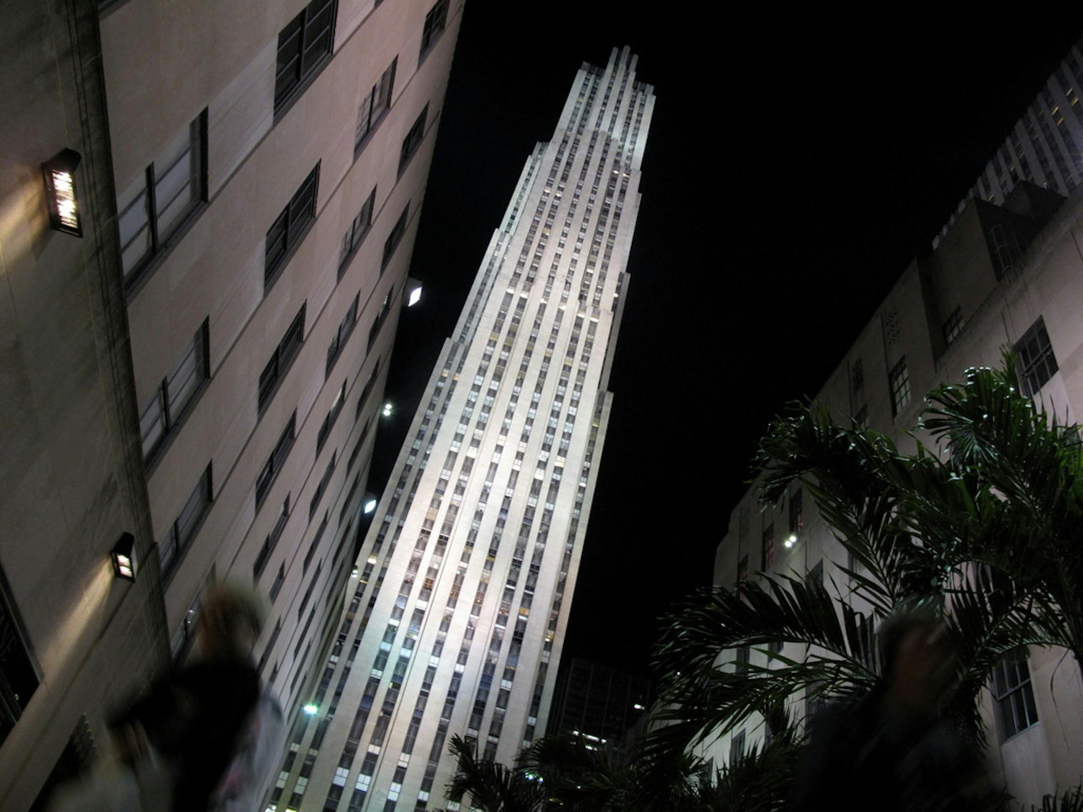 Rockefeller Center in New York City. Wells Fargo Center was likely inspired by the tapered Art Deco beauty that was built in 1933.