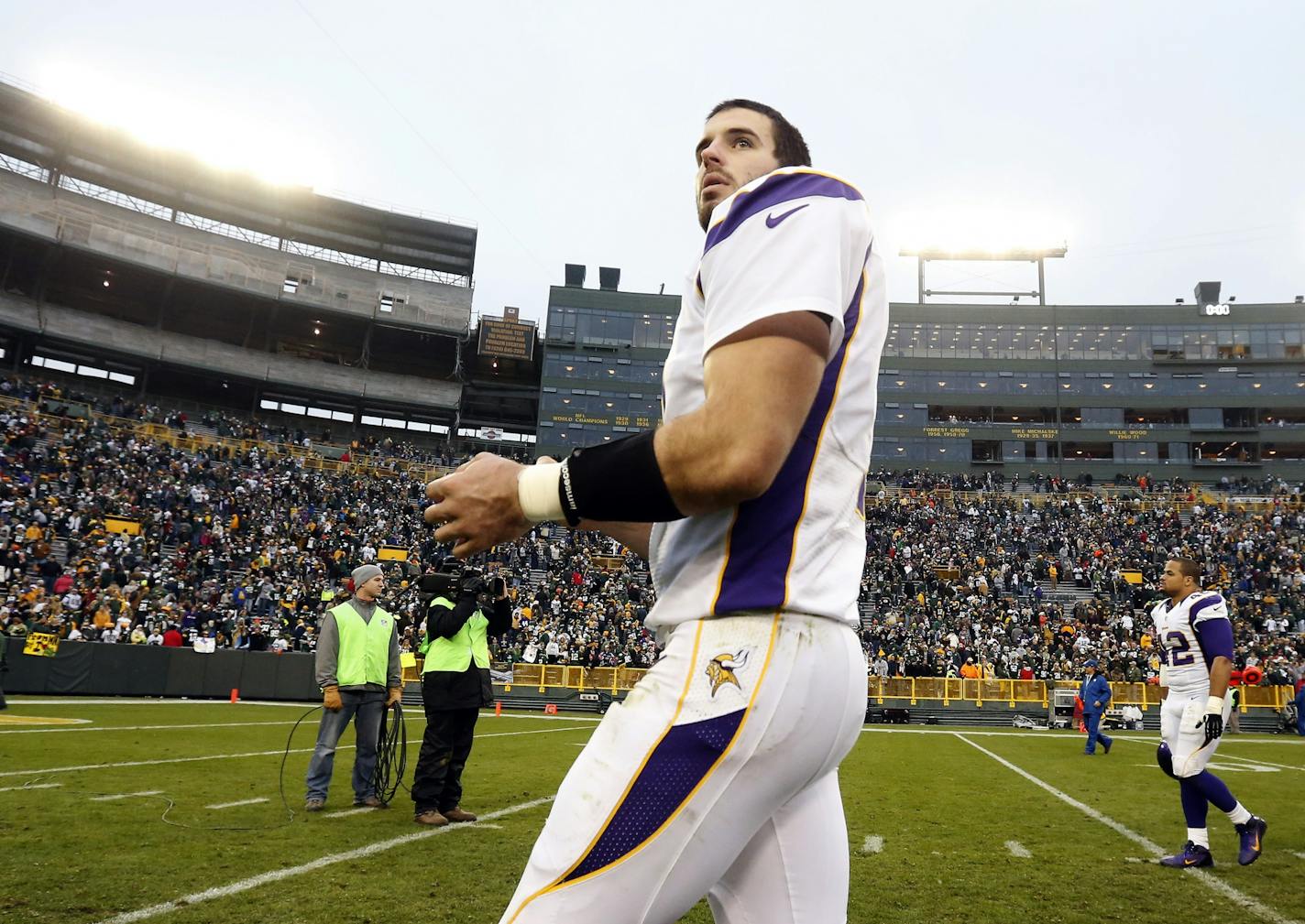 Vikings quarterback Christian Ponder left Lambeau Field after Sunday's 23-14 loss to the Packers.