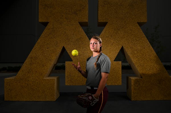 Gophers junior Amber Fiser, the Big Ten Pitcher of the Year, stood for a portrait on Thursday, May 16, 2019 in the University of Minnesota Athletes Vi