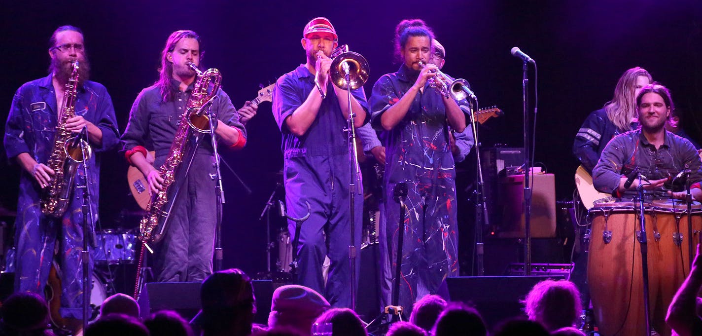 Black Market Brass performed at First Avenue. ] (KYNDELL HARKNESS/STAR TRIBUNE) kyndell.harkness@startribune.com Black Market Brass performed at First Avenue in Minneapolis, Min., Friday July 31, 2015.