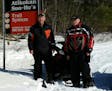 De Lyle Pankratz, right, with Chuck Coners at entrance to Atikokan trail system, which is on Ontario side of Voyageurs National Park and across the bo