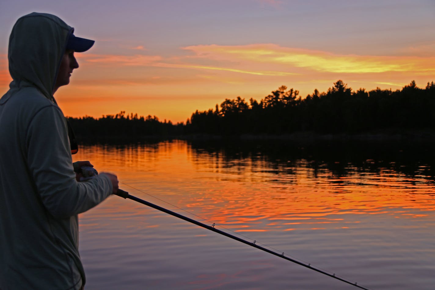 Fishing at sunset on Lake of the Woods.