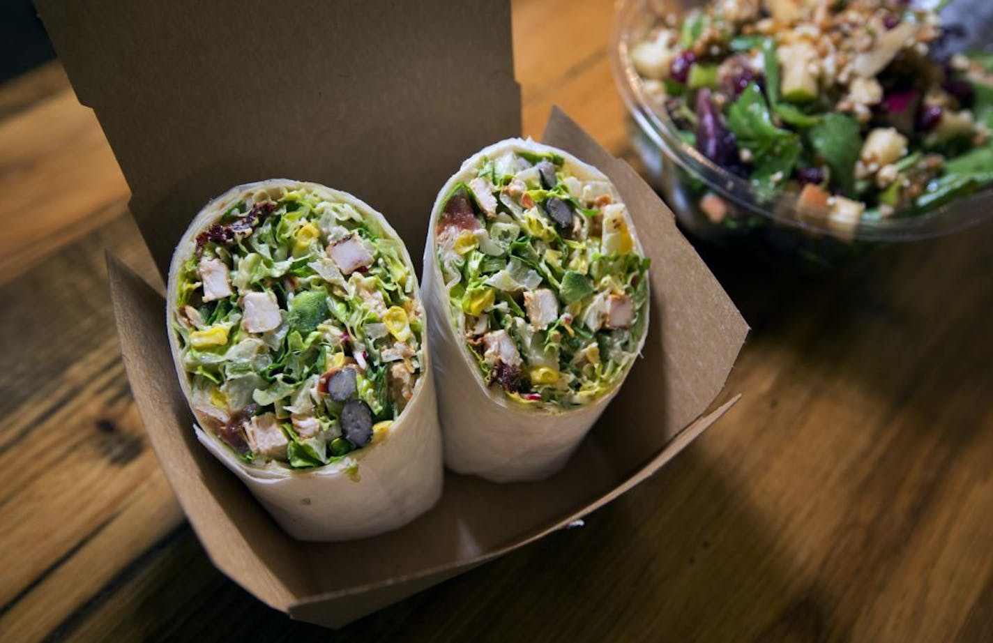 A taste of a half-dozen (relative) newcomers on the Mpls skyway system, including World Cafe, Bep Eatery and Green + the Grain. Here, the Green + the Grain's Cowboy wrap.