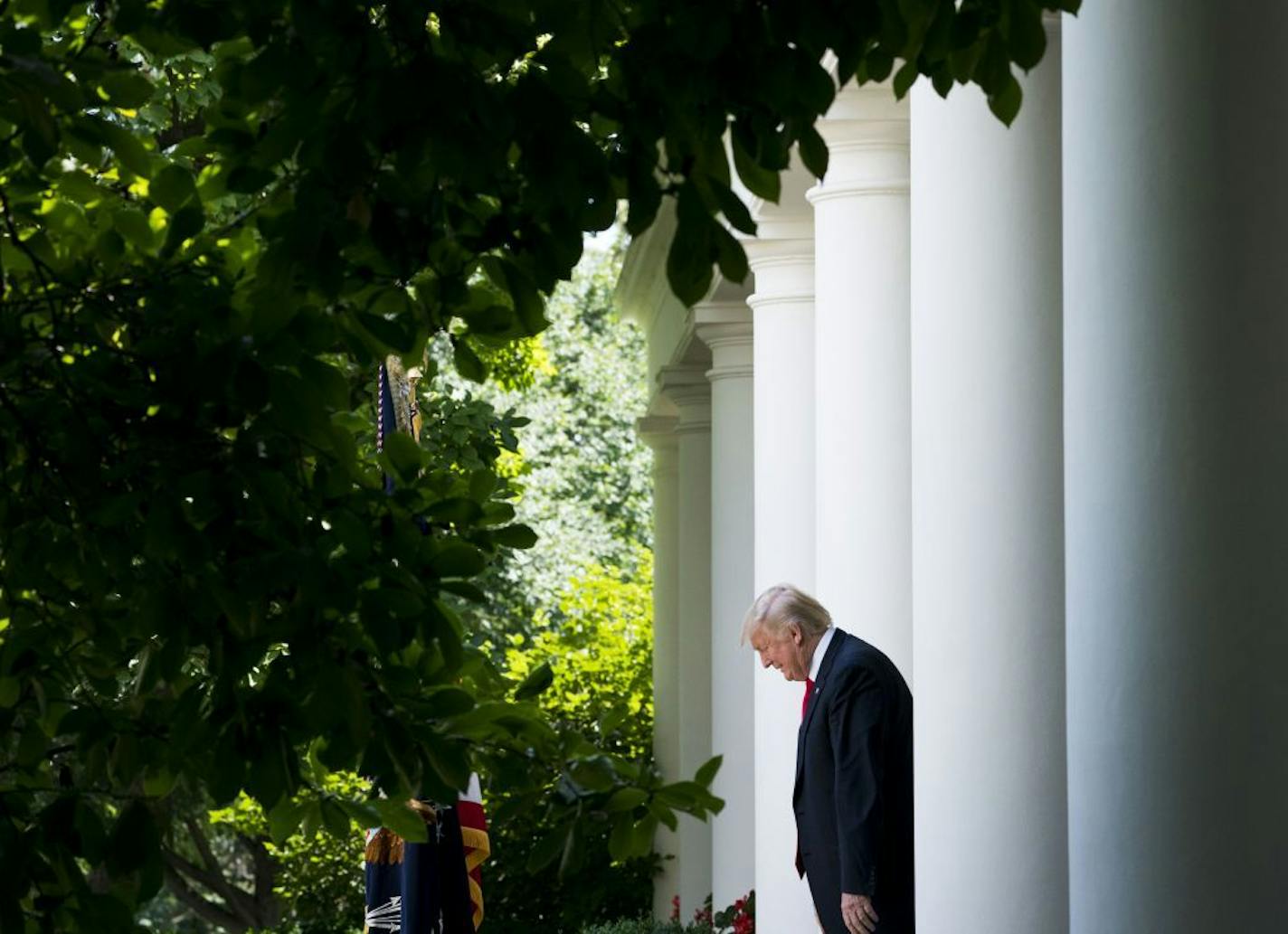 President Donald Trump walks into the Rose Garden to speak to boys and girls with the American Legion�s youth programs, at the White House in Washington, July 26, 2017. Trump�s declaration that transgender individuals would be barred from military service was met with surprise at the Pentagon, outrage from advocacy groups and praise from social conservatives on Wednesday.