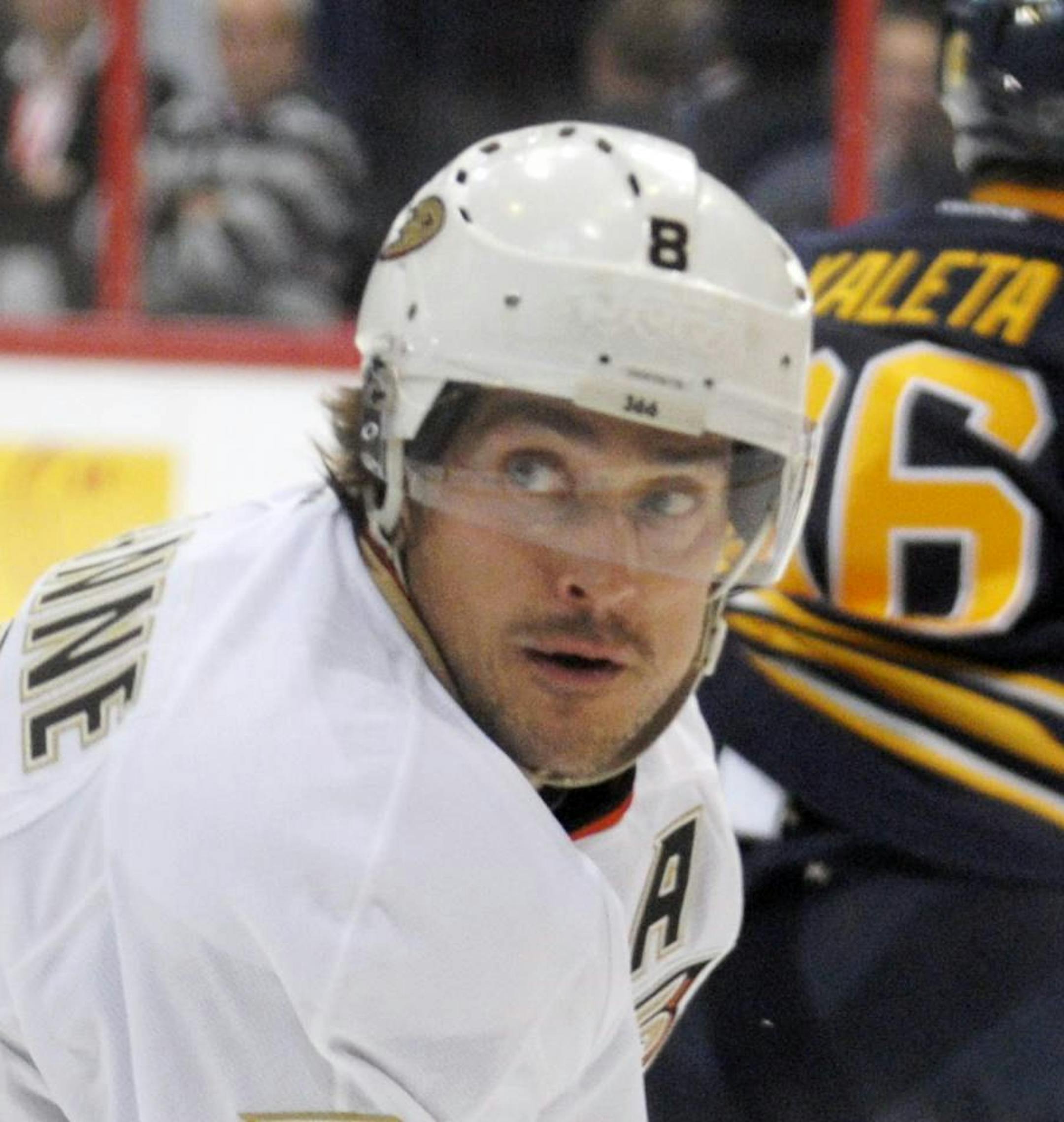Anaheim Ducks forward Teemu Sel&#x2030;nne reacts in the ice hockey NHL season opener game Buffalo Sabres vs Anaheim Ducks in Helsinki, Finland, on Friday Oct. 7, 2011. (AP Photo / LEHTIKUVA / Markku Ulander) FINLAND OUT NO SALES