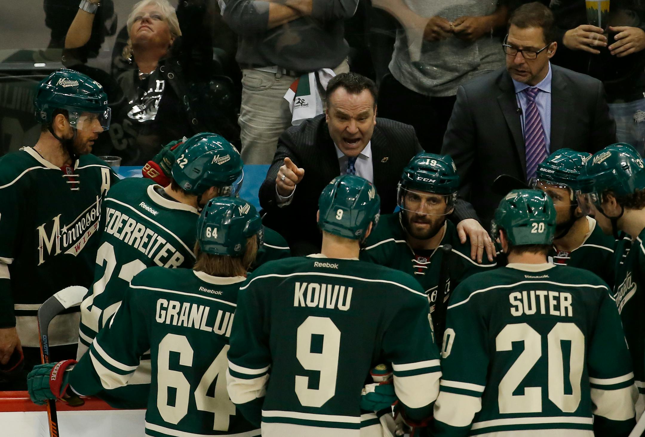 Wild coach John Torchetti talked with his players during the third period of Game 6 in the first round of the Stanley Cup playoffs against the Stars on Sunday. The Stars won 5-4 to advance to the second round.