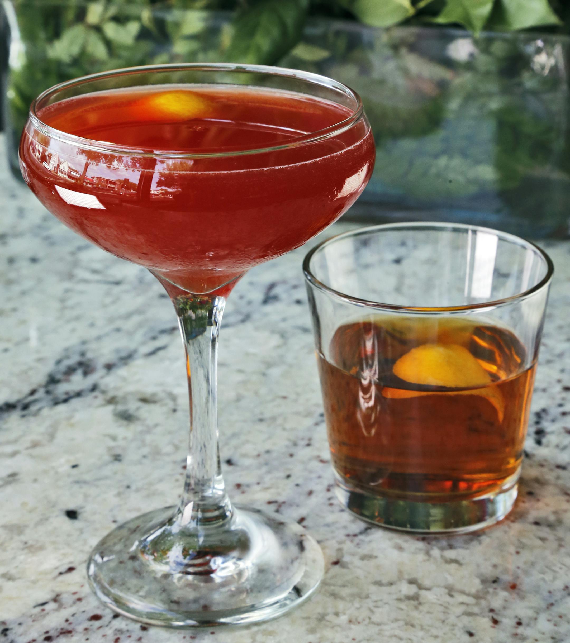 The Beetnik (tequila and beet sour), left, and Plus, Minus or Equal To (rum, sweet vermouth, cherry bark vanilla). ] Review of Heyday Restaurant and Bar. (MARLIN LEVISON/STARTRIBUNE(mlevison@startribune.com)