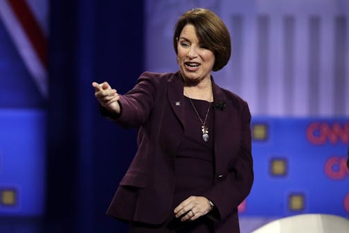 Democratic presidential candidate Sen. Amy Klobuchar, D-Minn., speaks during the Power of our Pride Town Hall Thursday, Oct. 10, 2019, in Los Angeles. The LGBTQ-focused town hall featured nine 2020 Democratic presidential candidates.