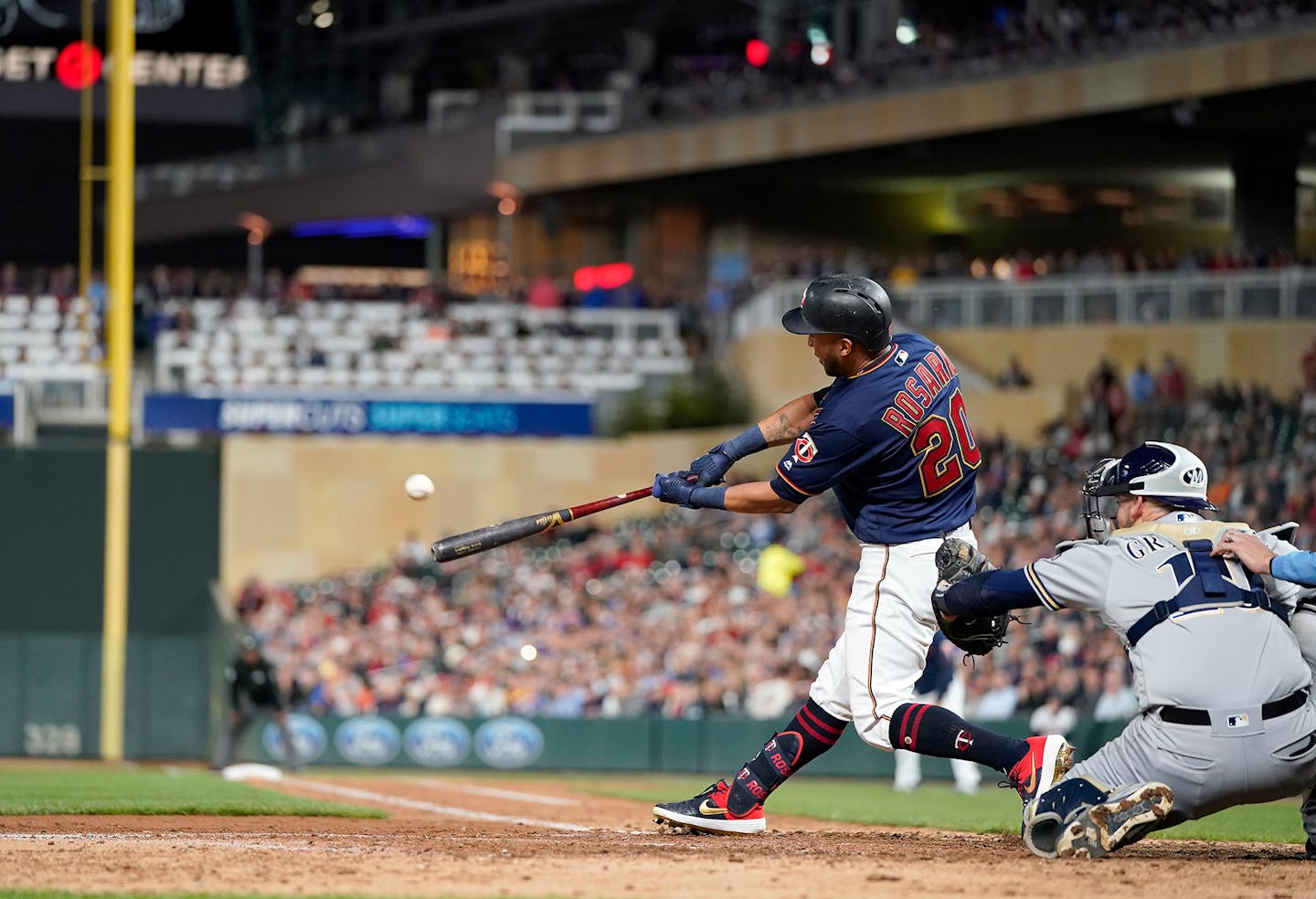 The Twins' Eddie Rosario blasted a home run against the Brewers in May at Target Field. Rosario leads the Twins with 19 home runs and is tied for sixth in MLB.