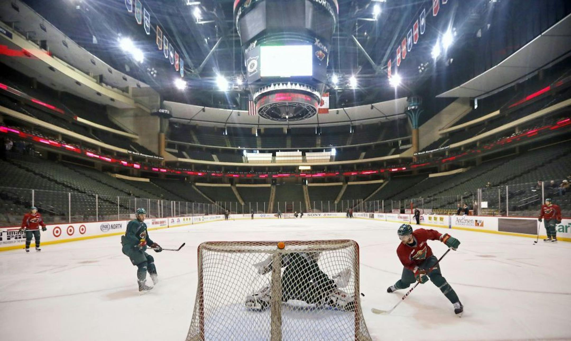Minnesota Wild players during an informal workout at the X.