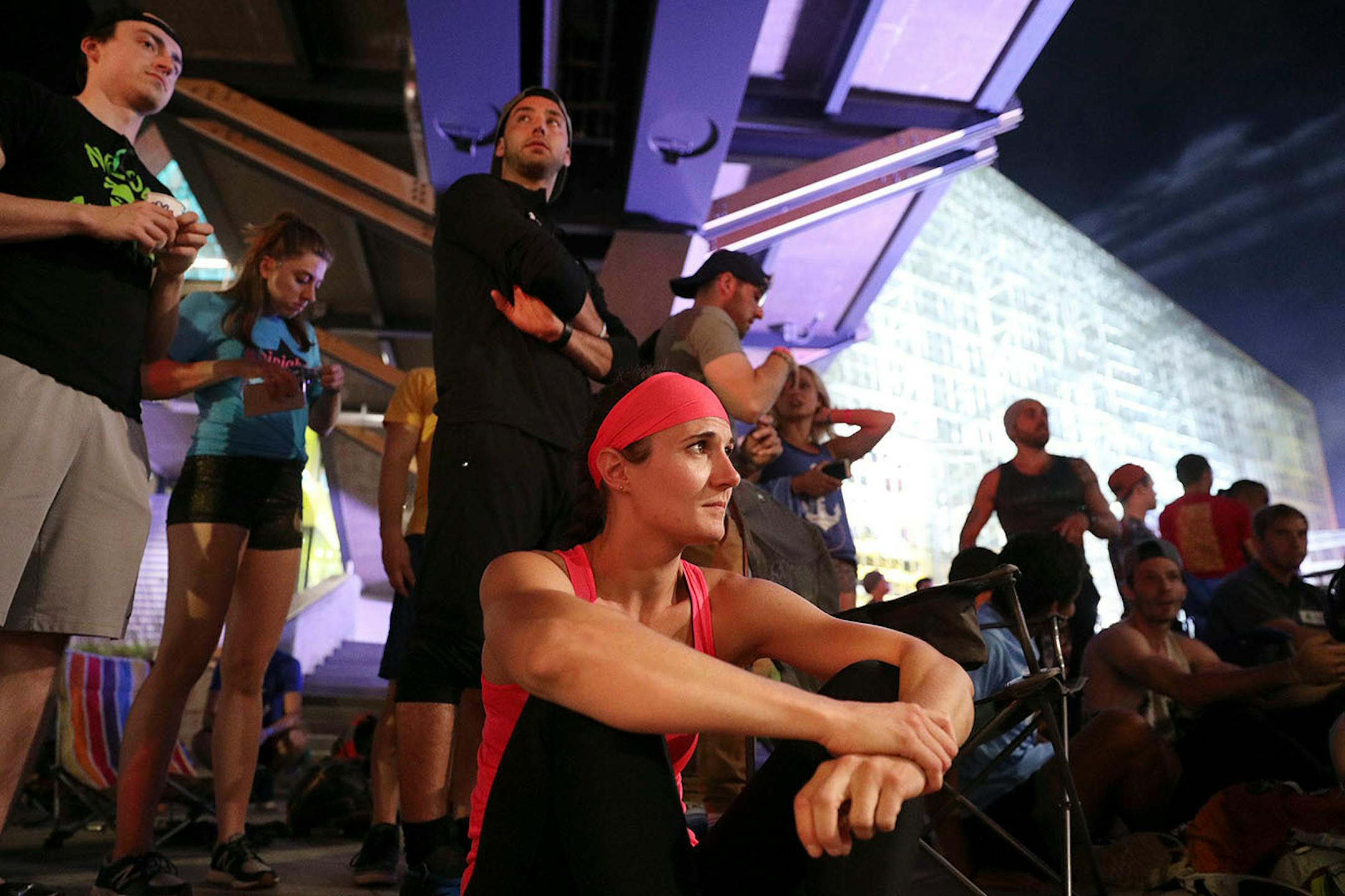 Contestant Sarah Schoback from Hastings, Minn. sat with fellow contestants as they waited for their turns back stage.