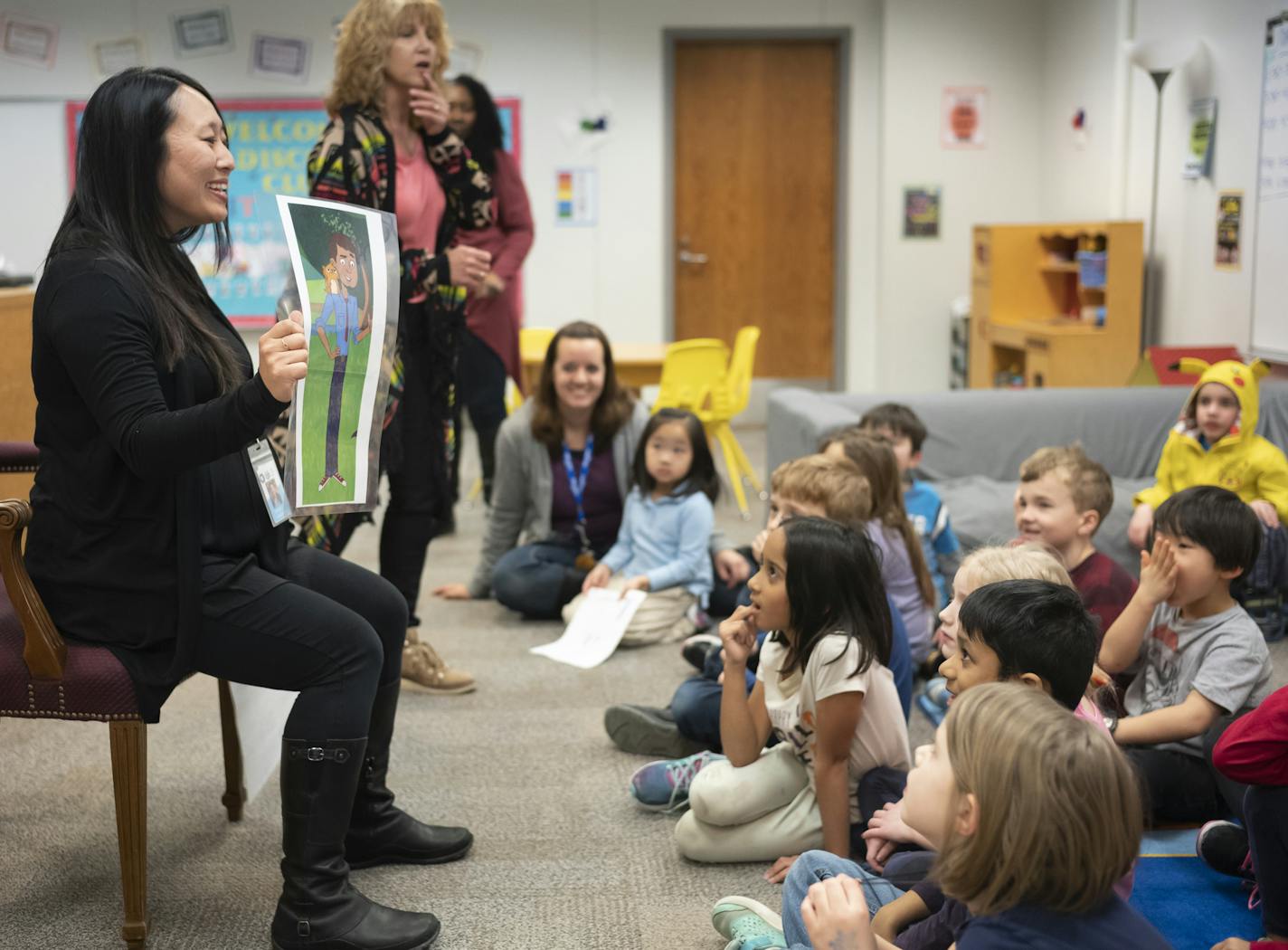 Momo Hayakawa, a Ph.D. research associate with Ready to Learn, tests out responses to &#x201c;Hero Elementary&#x201d; with first- and second-graders. The educational cartoon was developed by Twin Cities Public Television with a $36.7 million grant from the U.S. Department of Education.