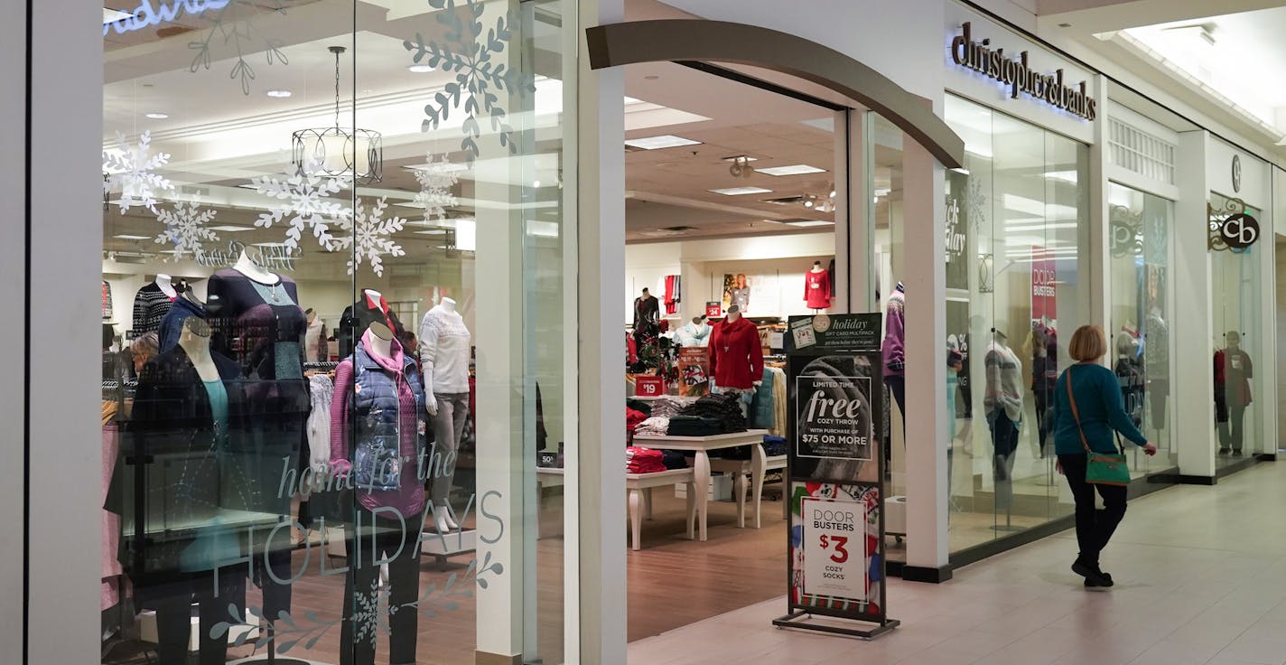 Shoppers in the Christopher & Banks store on Black Friday 2019 at the Mall of America in Bloomington, Minn. ] Shari L. Gross &#x2022; shari.gross@startribune.com In addition to Black Friday ... Christopher & Banks: It is a combined store of Christopher & Banks and plus size CJ Banks. In addition to shoppers, clothing and other merch, please get some generic shots we can use onlne (i.e. various shots of the logo and signs of both brands.)