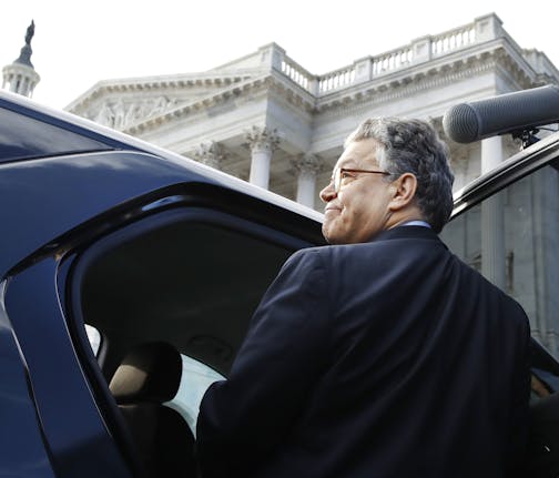 Sen. Al Franken, D-Minn., leaves the Capitol after speaking on the Senate floor, Thursday, Dec. 7, 2017, in Washington. Franken said he will resign from the Senate in coming weeks following a wave of sexual misconduct allegations and a collapse of support from his Democratic colleagues, a swift political fall for a once-rising Democratic star. (AP Photo/Jacquelyn Martin)