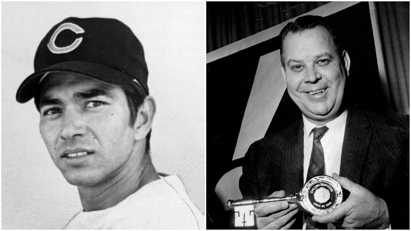 Shortstop Eddie Leon (left) was the Twins' first-ever draft pick in 1965, which did not thrill Leon. "I said, 'Oh, that's probably not good,'" he recalled. "I knew the reputation of [Twins owner Calvin] Griffith (right), that he didn't spend money."