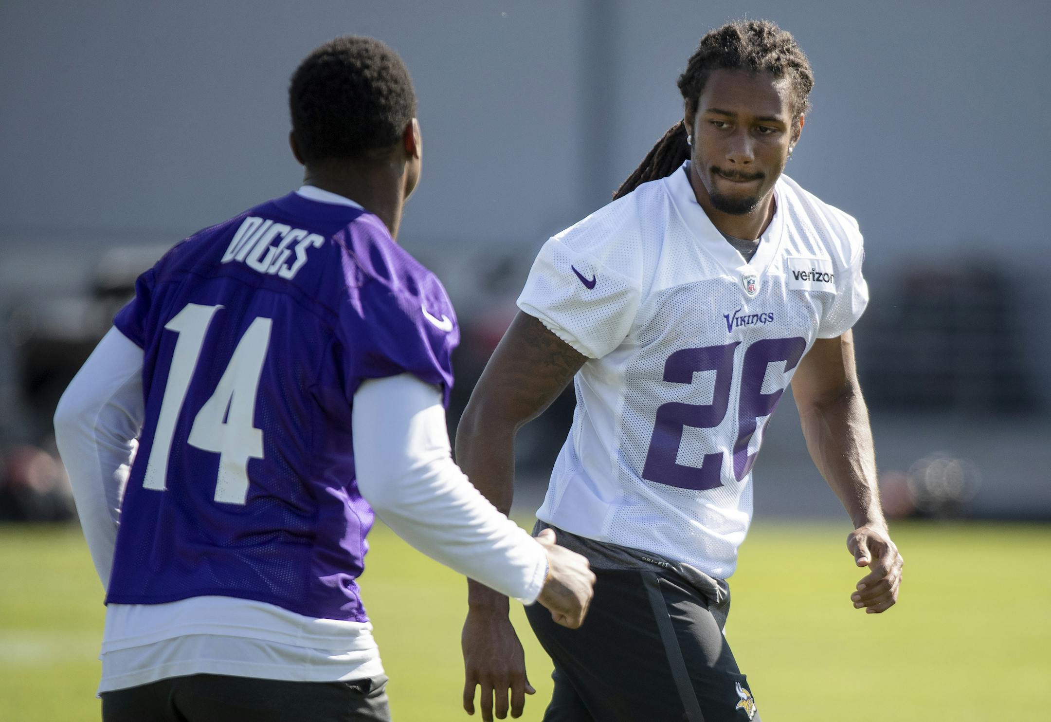 Minnesota Vikings Trae Waynes (26) covered Stefon Diggs (14) during practice. ] CARLOS GONZALEZ &#x2022; cgonzalez@startribune.com &#x2013; Eagan, MN &#x2013; July 31, 2019, TCO Performance Center, NFL, Minnesota Vikings Training Camp,
