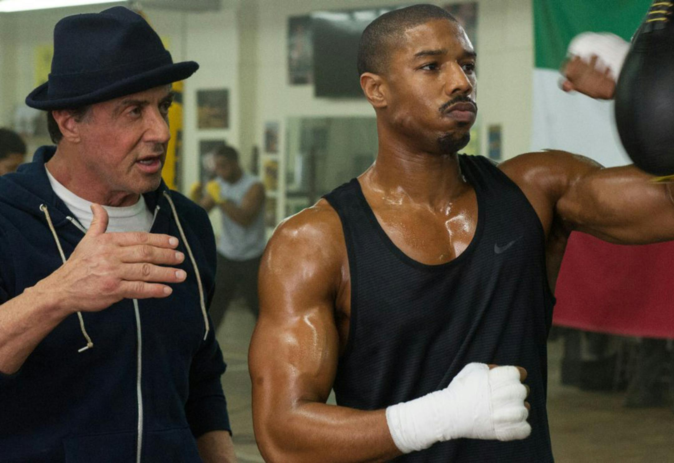 Sylvester Stallone, left, and Michael B. Jordan in "Creed." (Barry Wetcher/Warner Bros. Entertainment and MGM) ORG XMIT: 1175931
