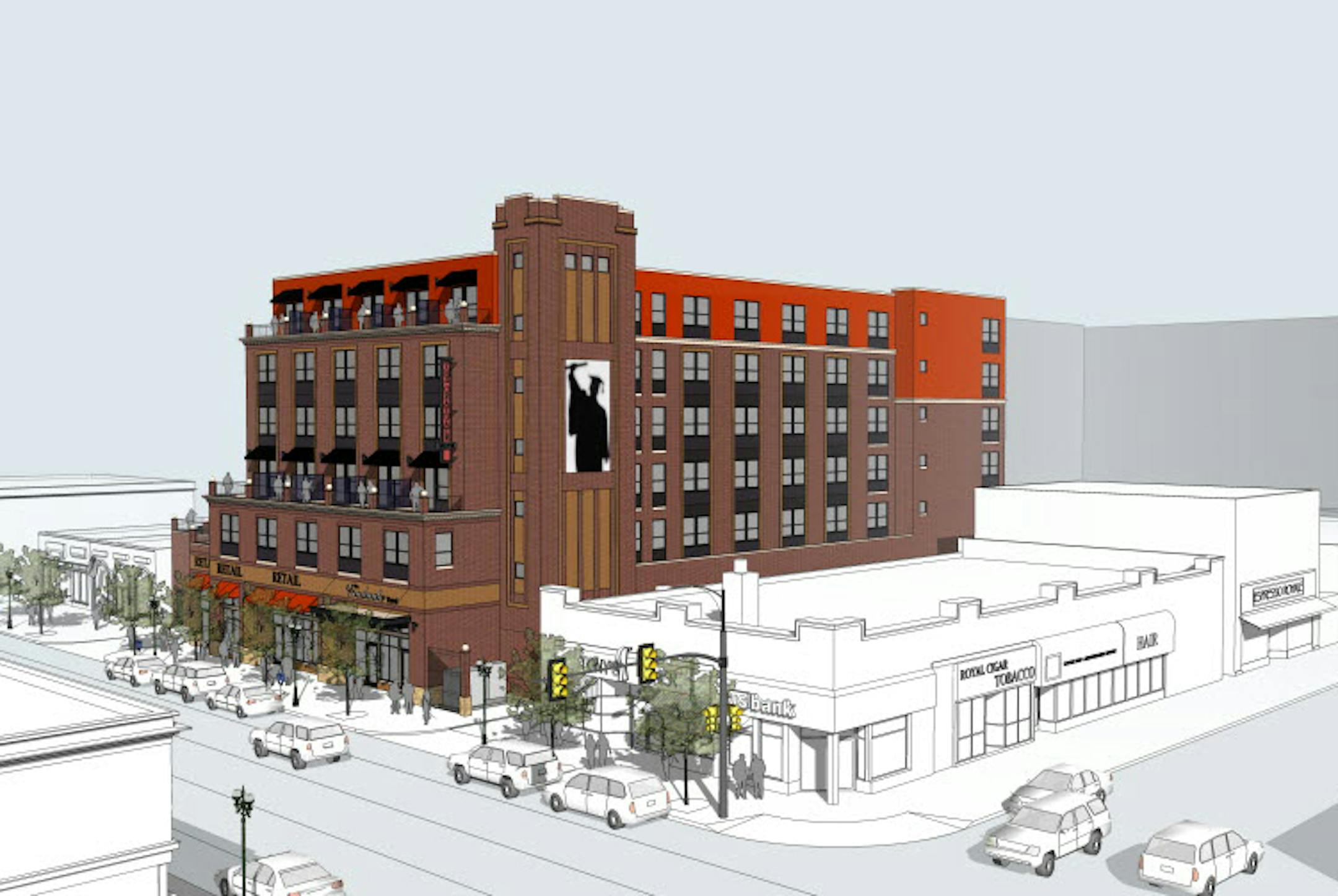 Rendering of proposed hotel in Dinkytown by developer Kelly Doran.
