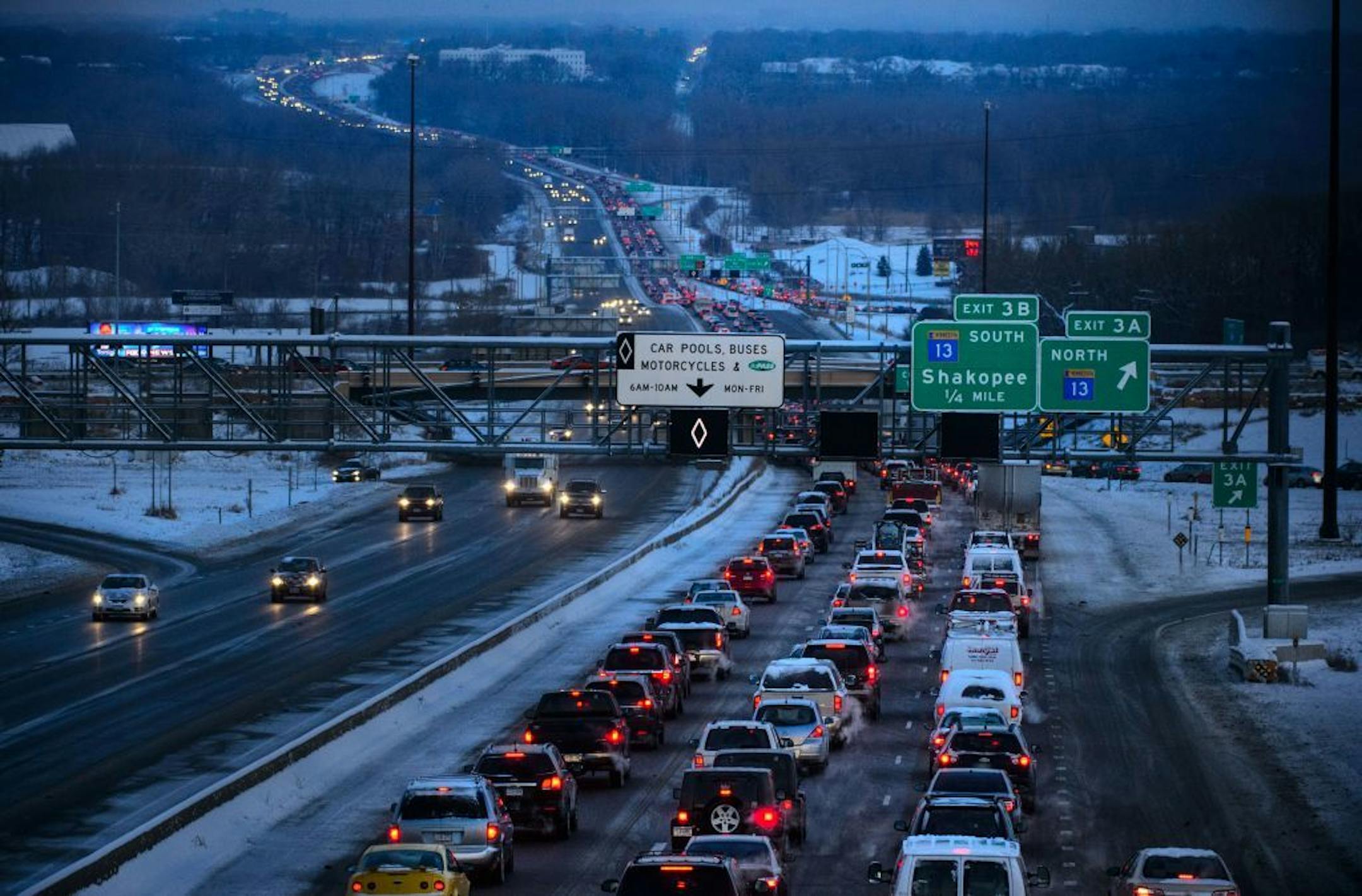 Below zero temperatures made for slick roads and very slow traffic around the metro area, here along I-35W in Burnsville on Monday morning.
