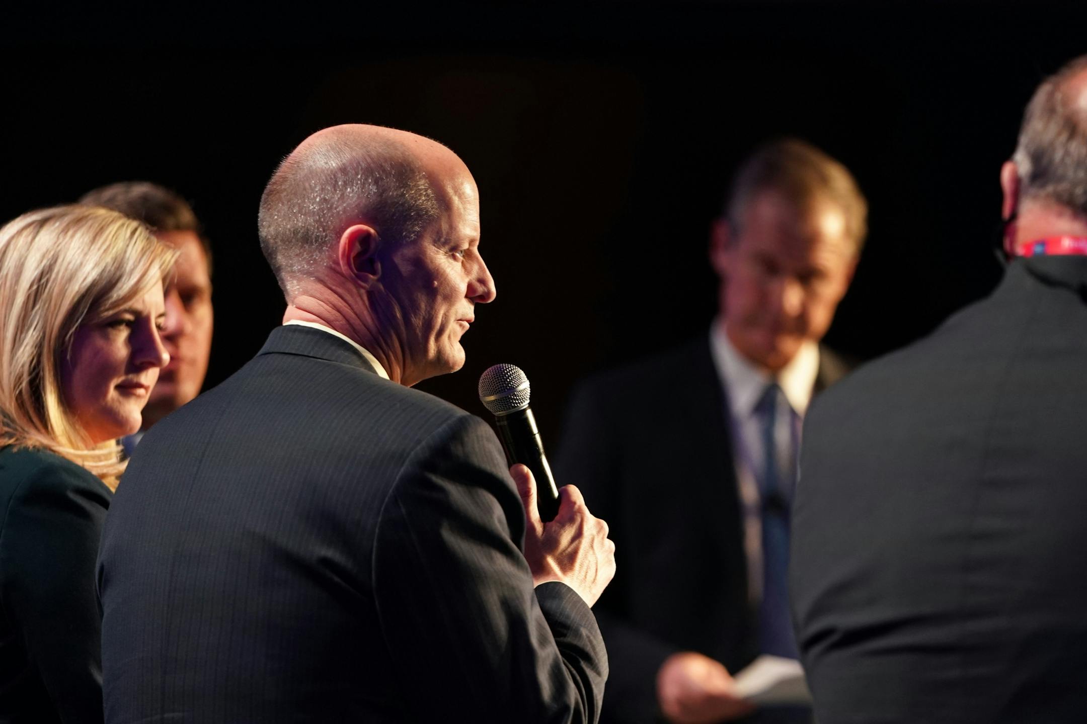 Senate republican majority leader Sen. Paul Gazelka paused before answering a question at a legislative forum during the Minnesota Chamber of Commerce's annual policy kickoff event Wednesday.