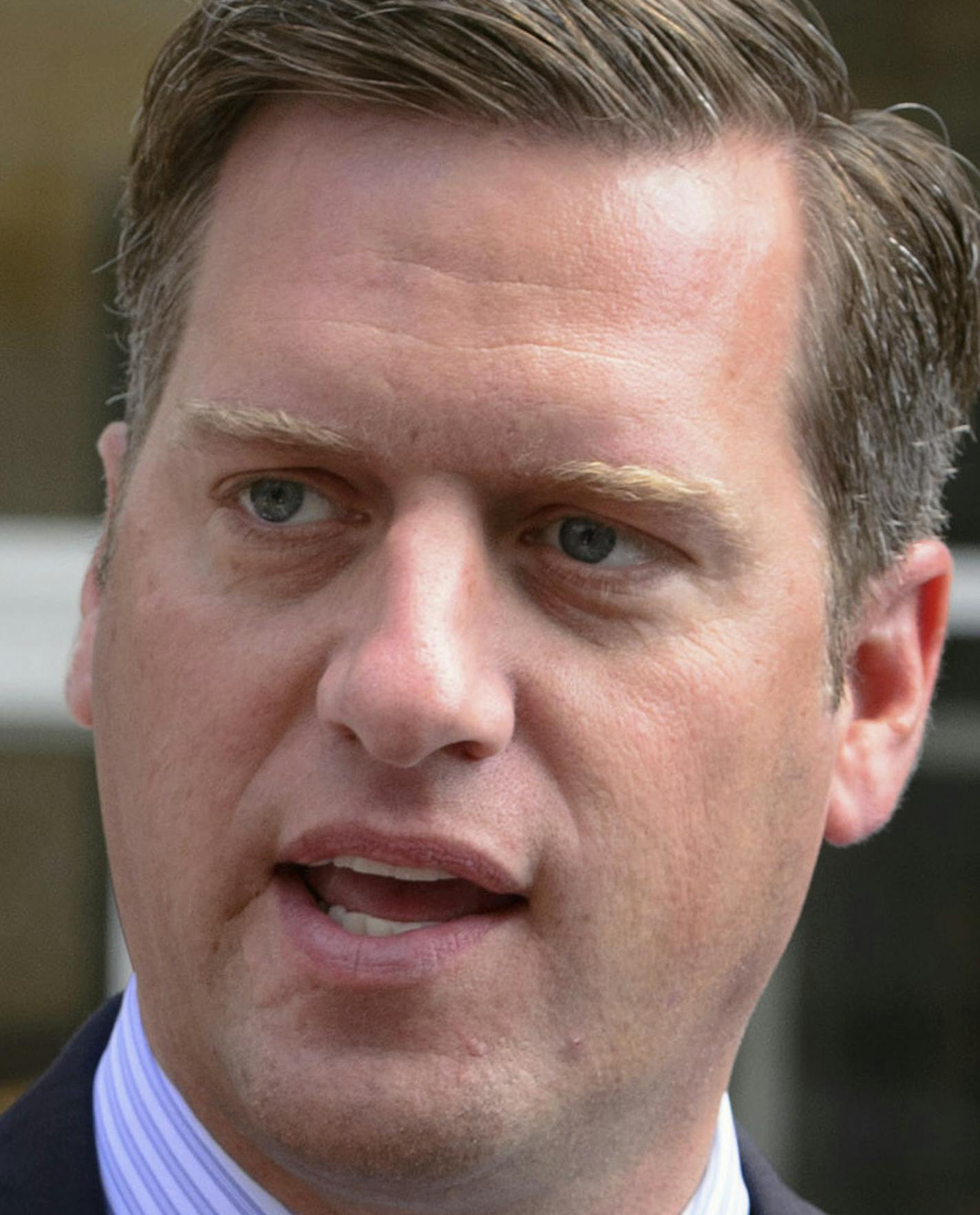 FILE - In this Aug. 10, 2015 file photo, Minnesota House Speaker Kurt Daudt speaks to reporters outside the federal courthouse in St. Paul, Minn. Records show that Daudt has been sued by debt collectors three times in the past year over thousands of dollars in credit card charges. Minnesota Public Radio News also found Daudt was late paying taxes on land he owns in Isanti County. Daudt says he has struggled financially as a result of the recession. (Glen Stubbe/Star Tribune via AP, File) MANDATO