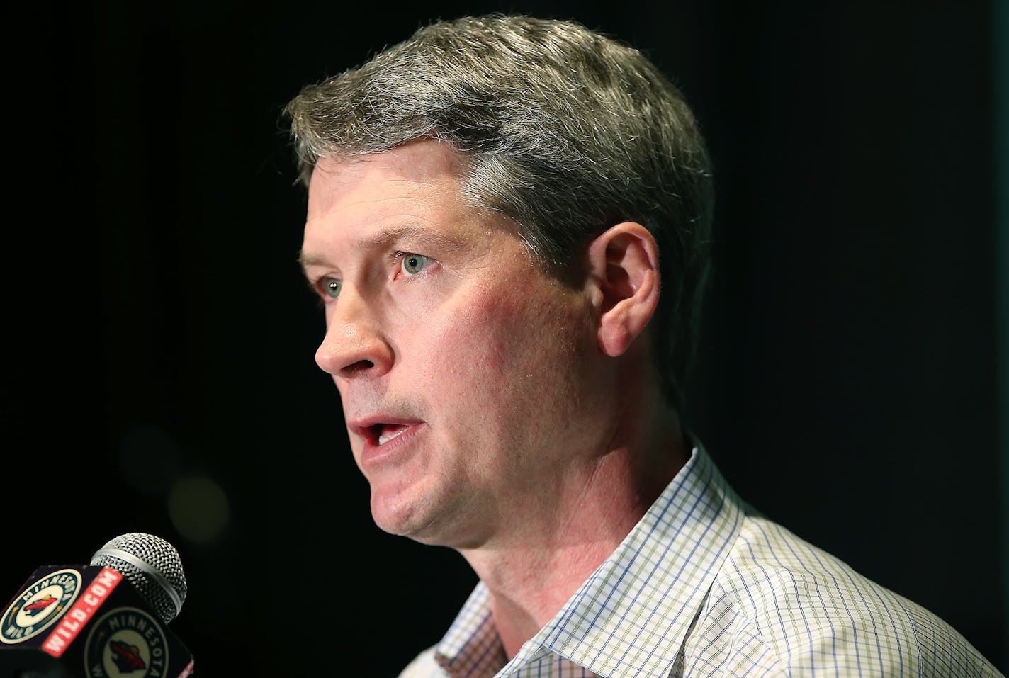 Minnesota Wild General Manager Chuck Fletcher met with the media to discuss the team's season in the Xcel Energy Center press conference room, Thursday, April 28, 2016 in St. Paul, MN.