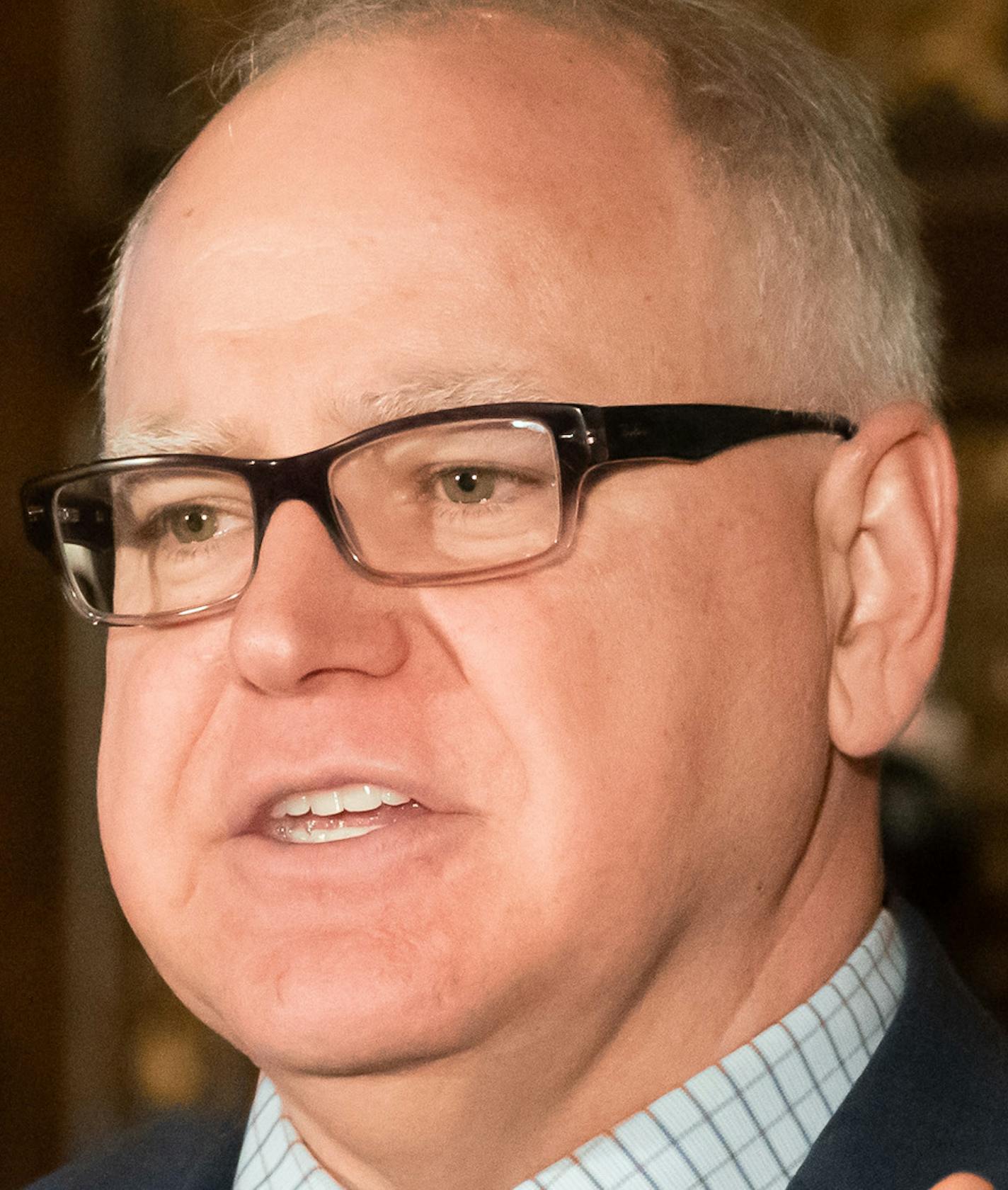 Governor Tim Walz and Lieutenant Governor hold a press conference to announce major energy and climate policy initiatives Monday, March 4, 2019 in Minneapolis, Minn. (Glen Stubbe/Minneapolis Star Tribune/TNS) ORG XMIT: 1277306