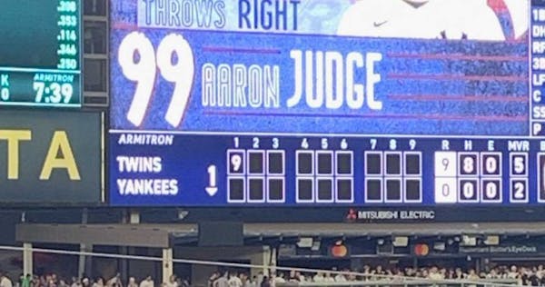 The Yankee Stadium scoreboard held the evidence of the Twins’ massive first inning.
