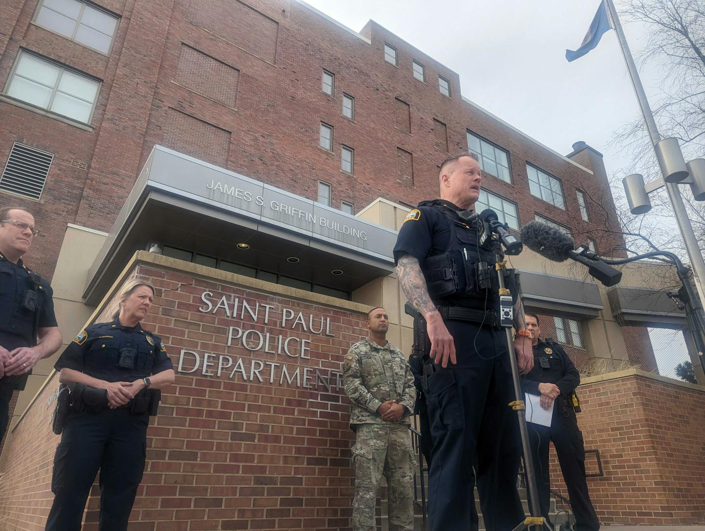 St. Paul Police Chief Axel Henry announces two arrests in their investigation of people shooting at a Ramsey County Deputy this March.