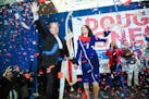 Doug Jones, the Democratic candidate for U.S. Senate, is accompanied by his wife, Louise, at an Election Night gathering of his supporters in Birmingh