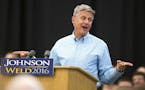 FILE - In this Sept. 3, 2016 file photo, Libertarian presidential candidate Gary Johnson speaks during a campaign rally in Des Moines, Iowa. Johnson h