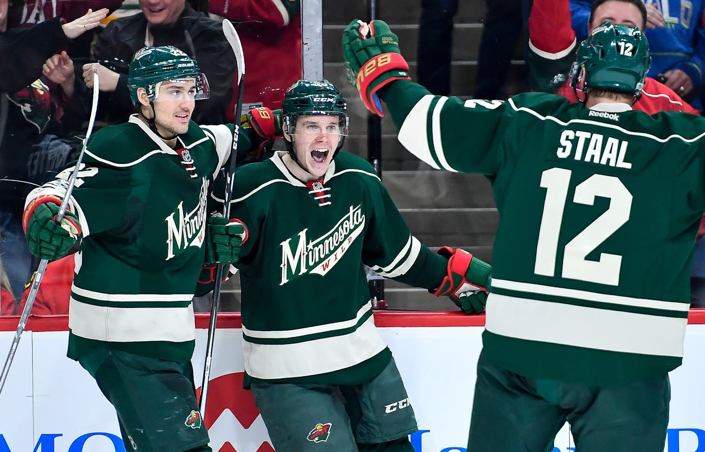 Erik Haula, center, is the newest member of the Vegas Golden Knights.