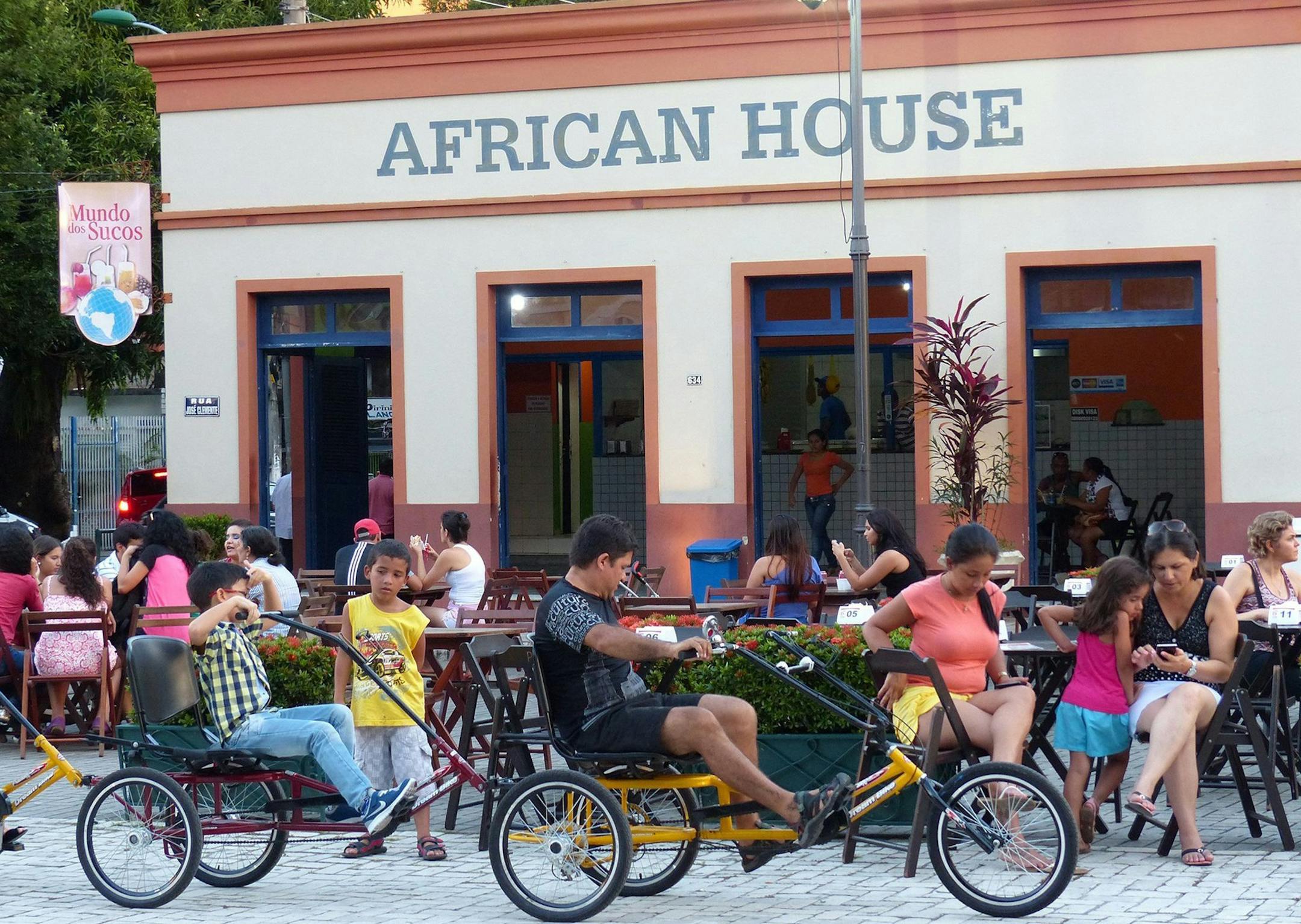 Visitors can stop by the African House for cool drinks and snacks after a bike tour in Manaus, Brazil. (Mimi Whitefield/Miami Herald/MCT) ORG XMIT: 1153144