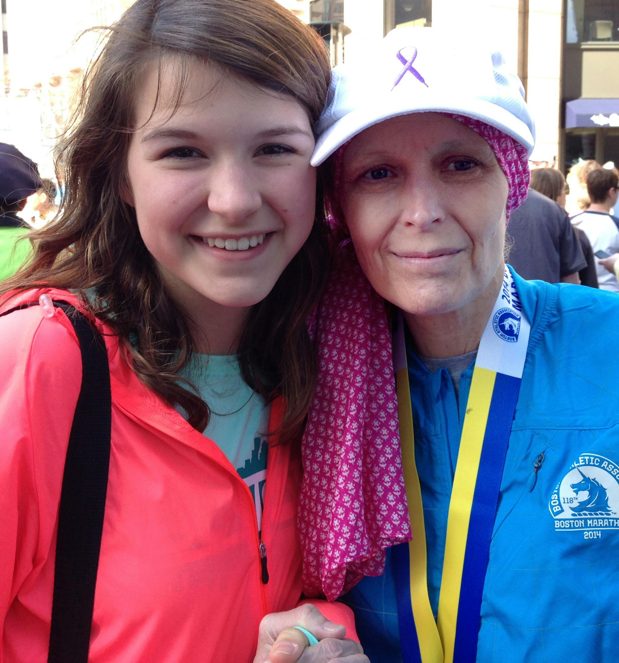 Photo by RACHEL BLOUNT rblount@startribune.com Elinor Scott and daughter Martha Sutter after Scott‚Äôs completion of the Boston Marathon that she began last year, before two bombs stopped her the rest of the runners.