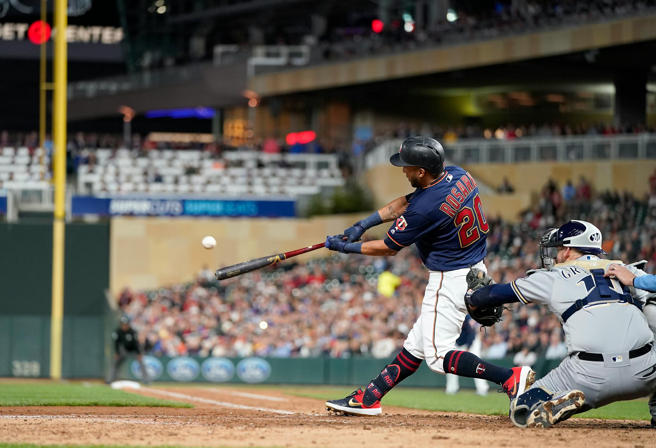Twins left fielder Eddie Rosario hit a home run in the seventh inning.
