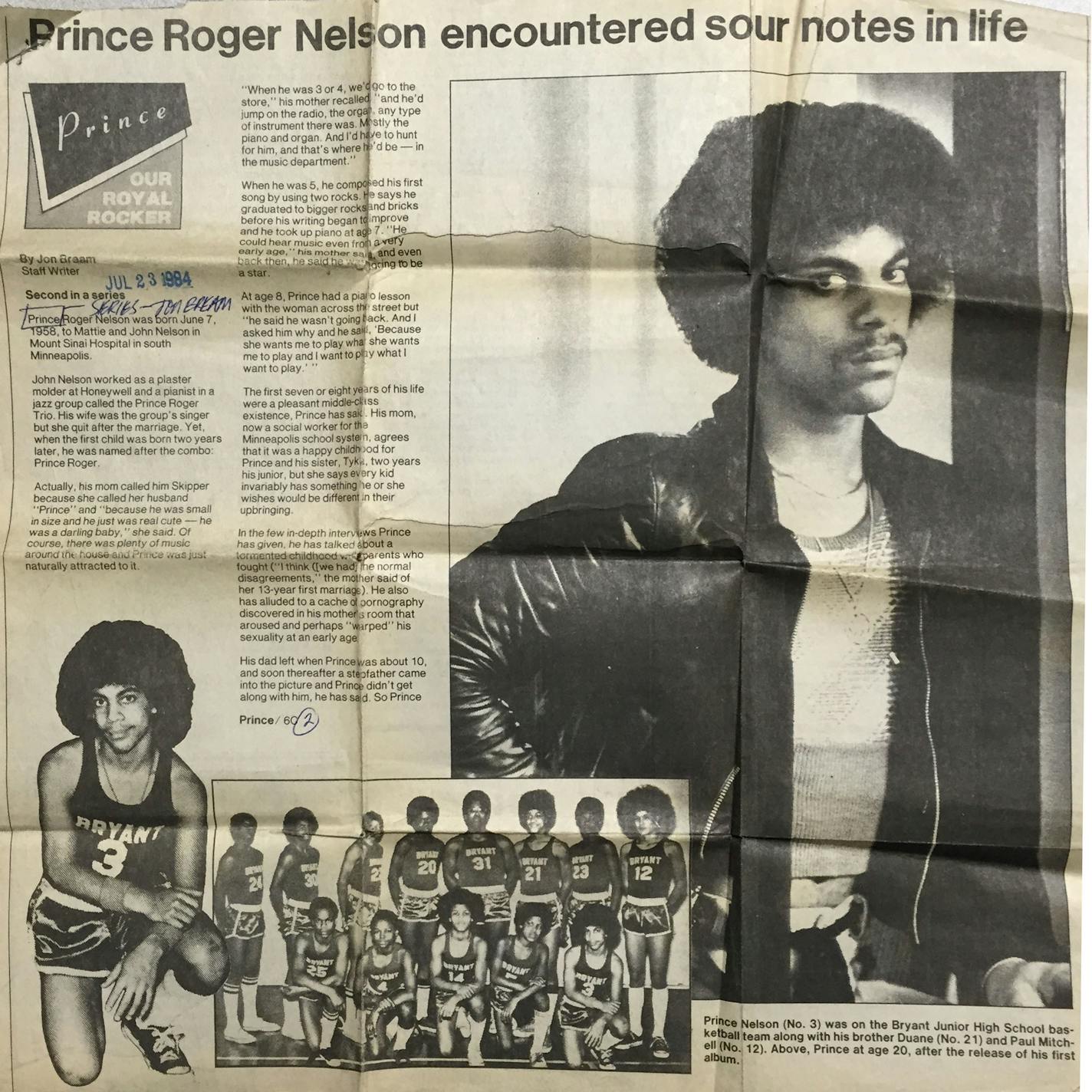 This article about Prince was published in 1984, prompted by the release of the move "Purple Rain."