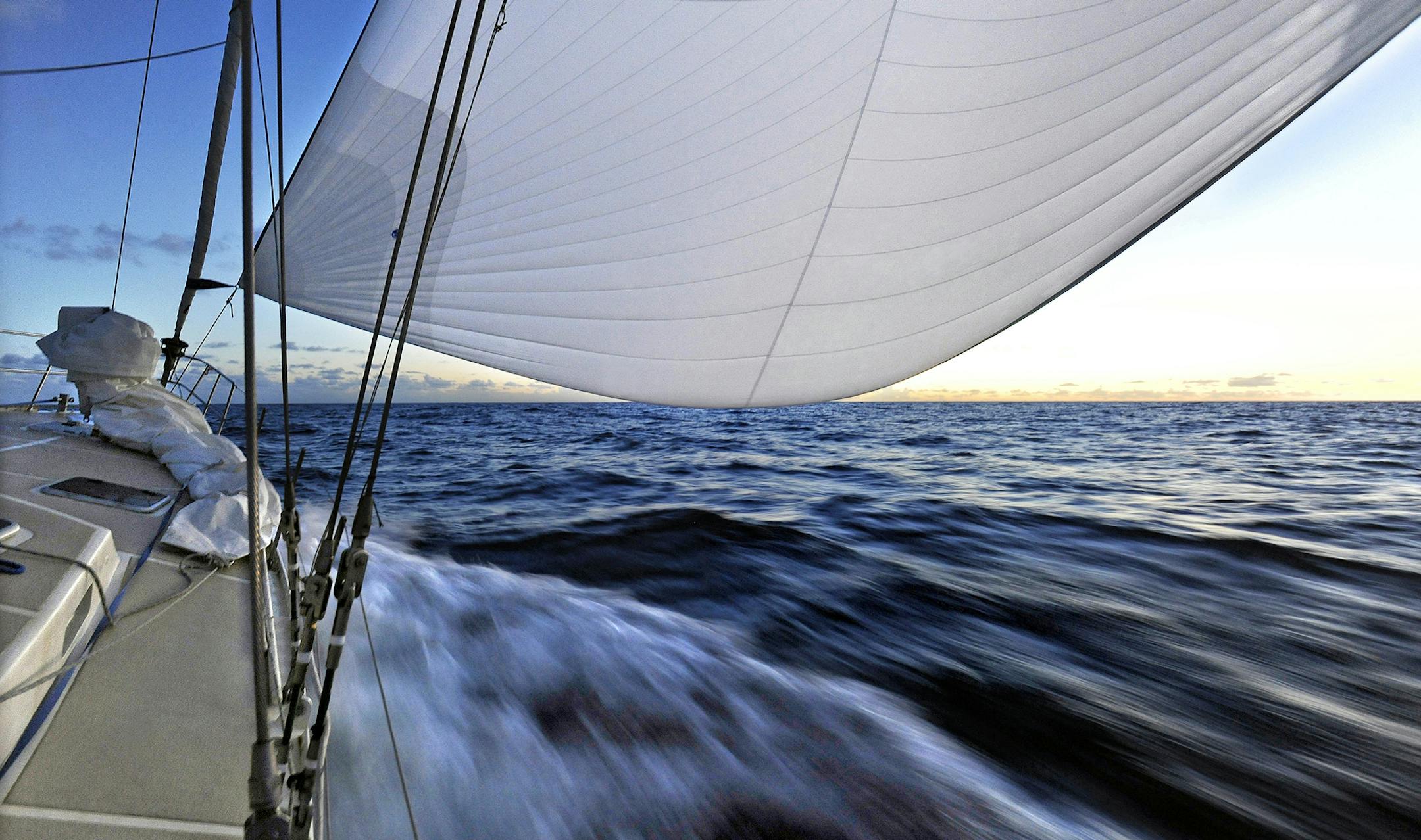 With her spinnaker flying, Ocean Watch sailed fast along the coast of Brazil during the 2009-10 Around the Americas expedition.