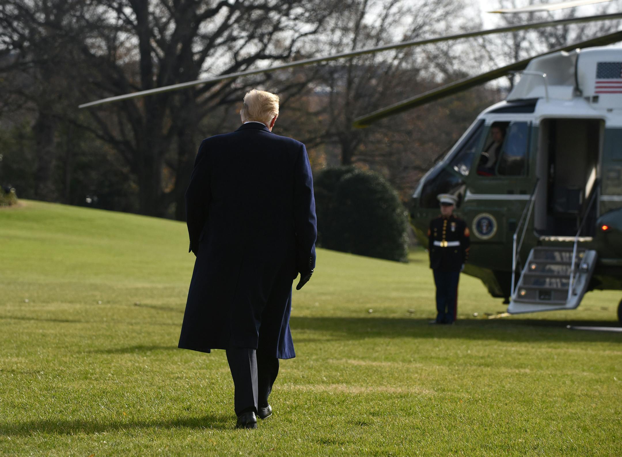 U.S. President Donald Trump walks towards Marine One while departing the White House Dec. 8, 2018 in Washington, D.C. Trump says White House chief of staff John Kelly will resign by the end of the year. (Olivier Douliery/Abaca Press/TNS)