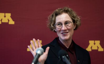 Rebecca Cunningham spoke to the media immediately after she was elected by University of Minnesota regents as the new president of the University of M